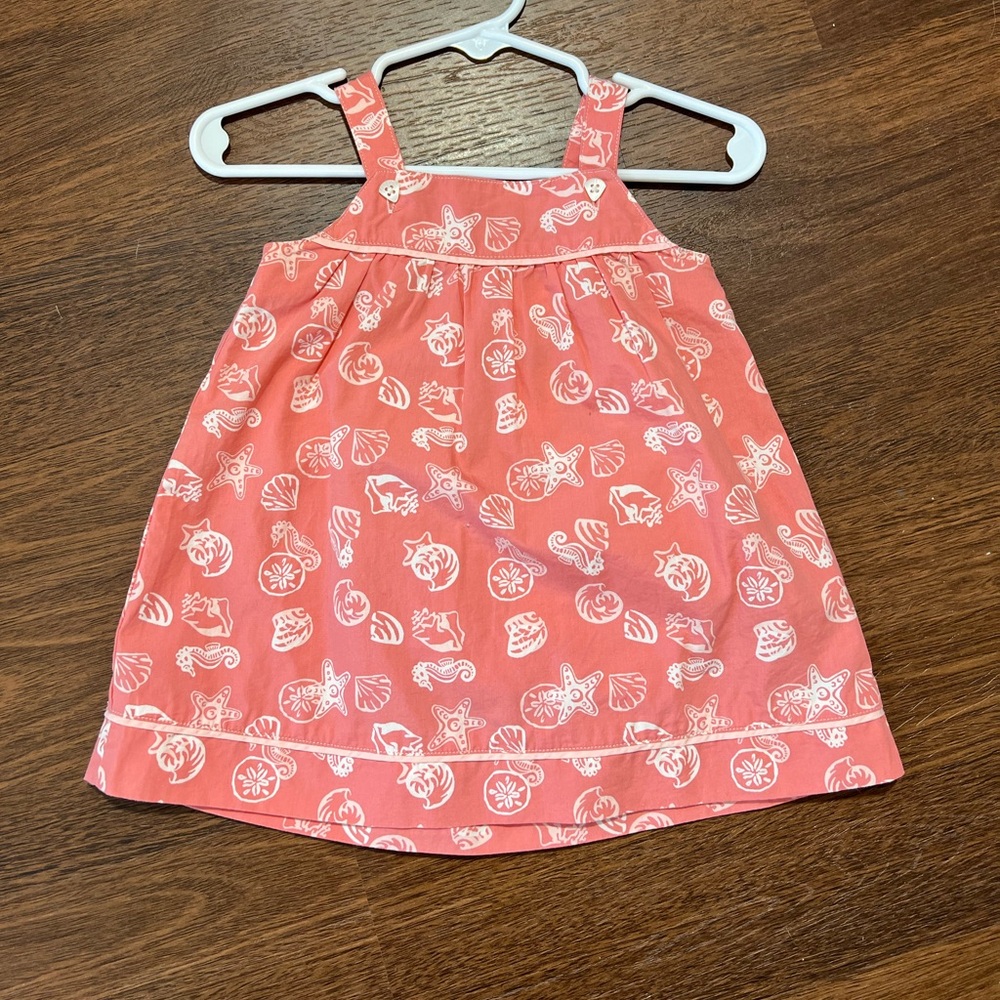 Janie and Jack 0-3 vintage pink label Salmon colored dress with seashells - EUC